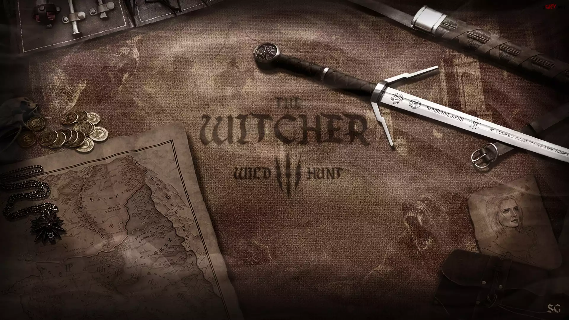 Wied¼min 3 Dziki Gon, The Witcher 3 Wild Hunt, Mapa, Sztylet, Grafika